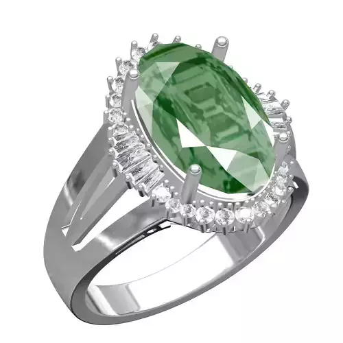 Attractive Green Oval With Baguette Cut Diamond Wedding Ring