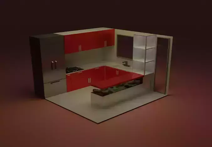 low-poly modular kitchen