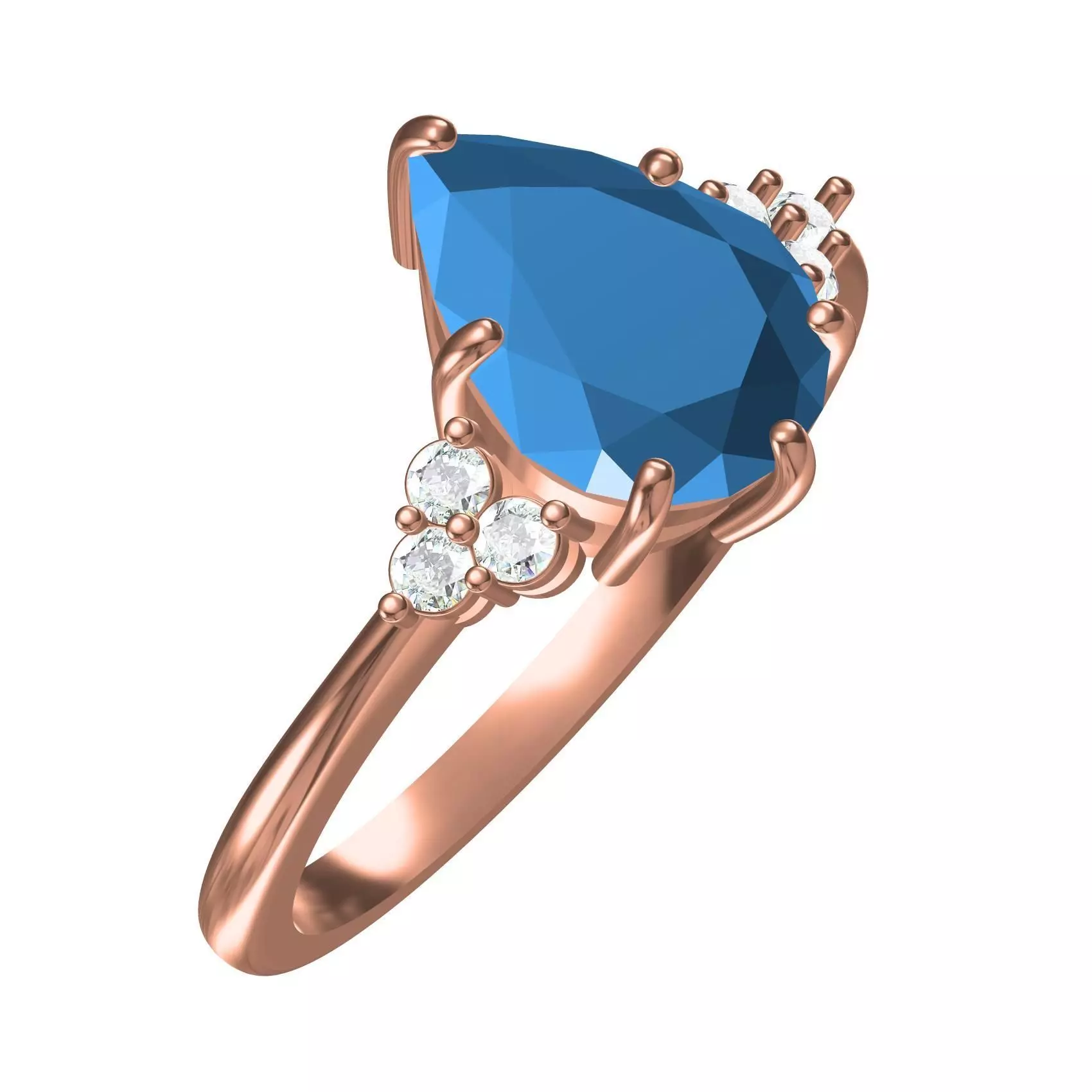 Aqua Blue Sapphire Pear Engagement Ring 3D print model