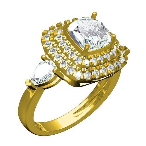 Cushion Cut Diamond Double Halo Diamond Engagement Ring 3D print model