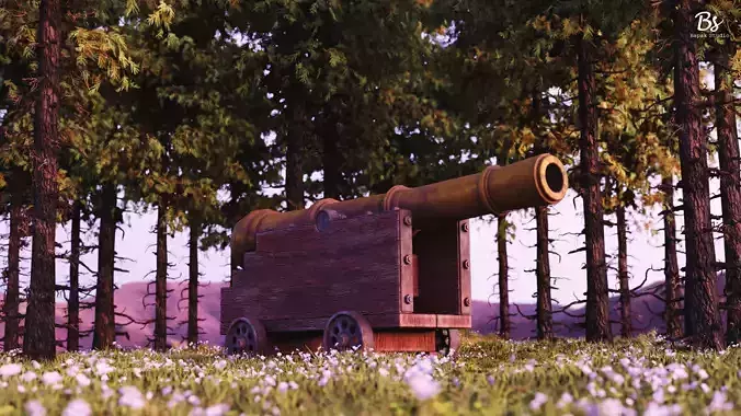Medieval Realistic Low Poly Cannon