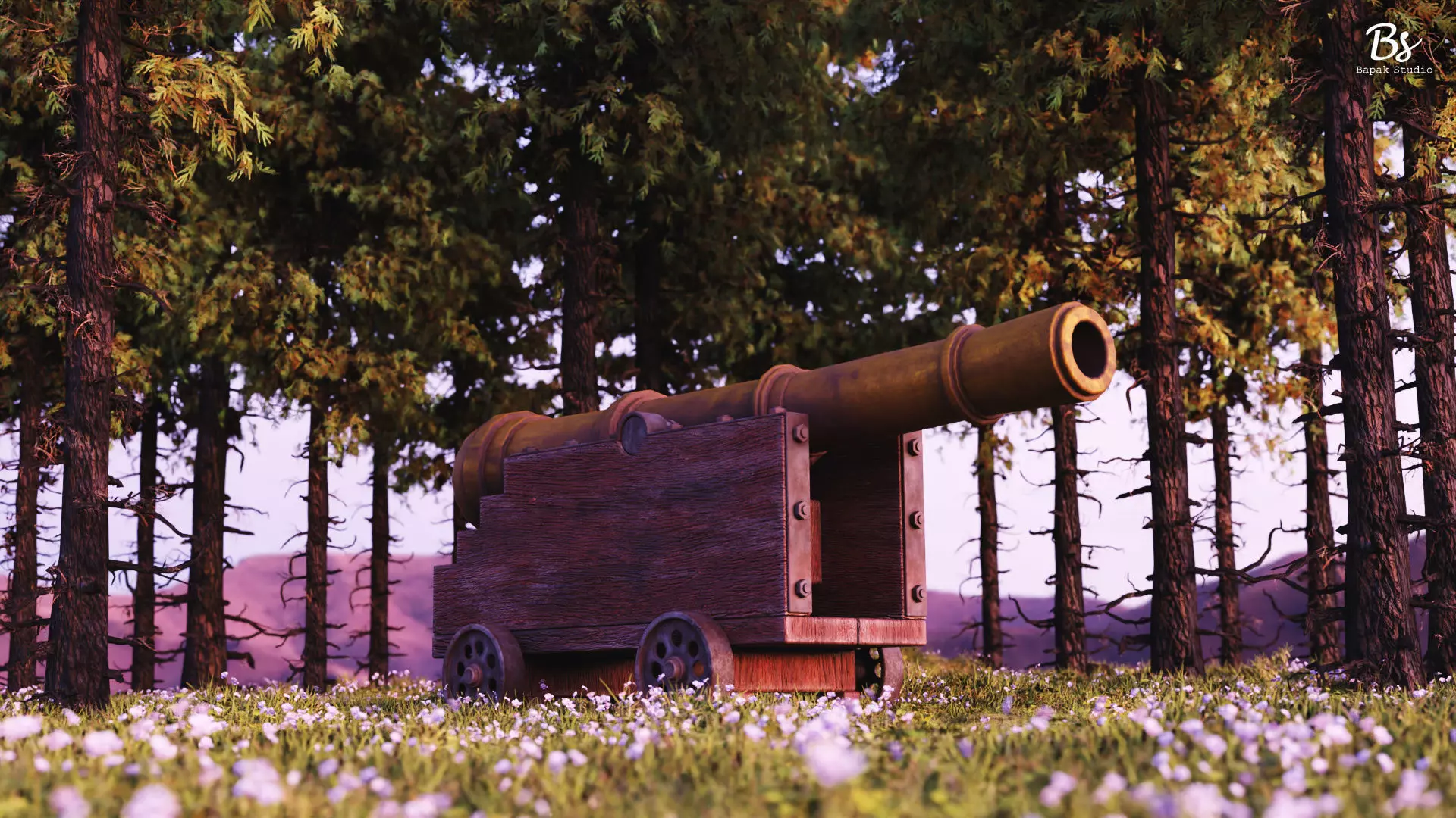 Medieval Realistic Low Poly Cannon Low-poly 3D model_0