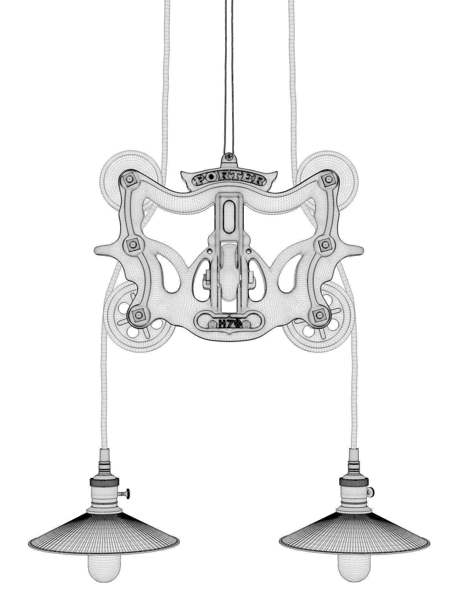 Cast Iron Barn Door Trolley Pendant Lamp 3D model_3
