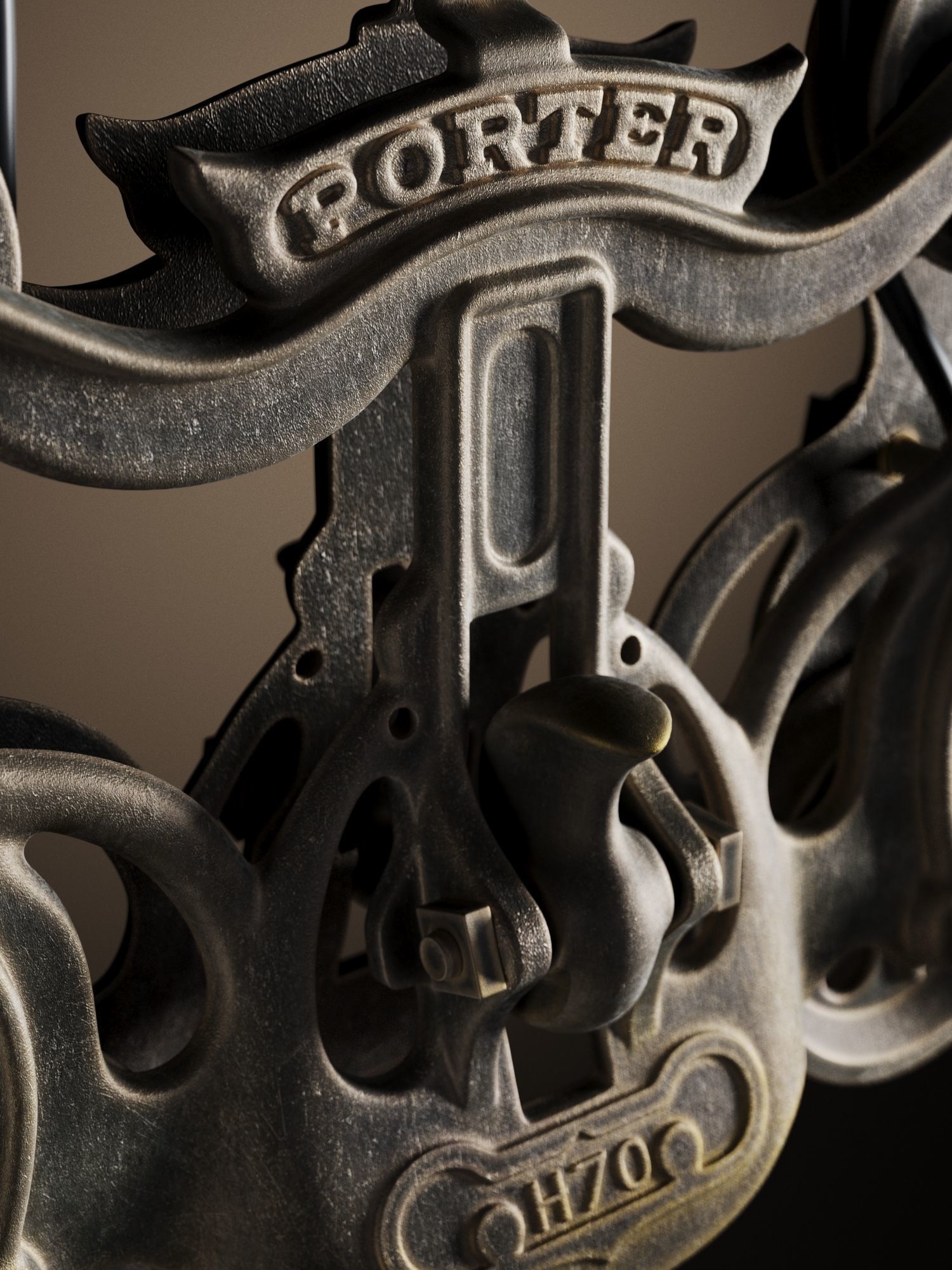 Cast Iron Barn Door Trolley Pendant Lamp 3D model_2