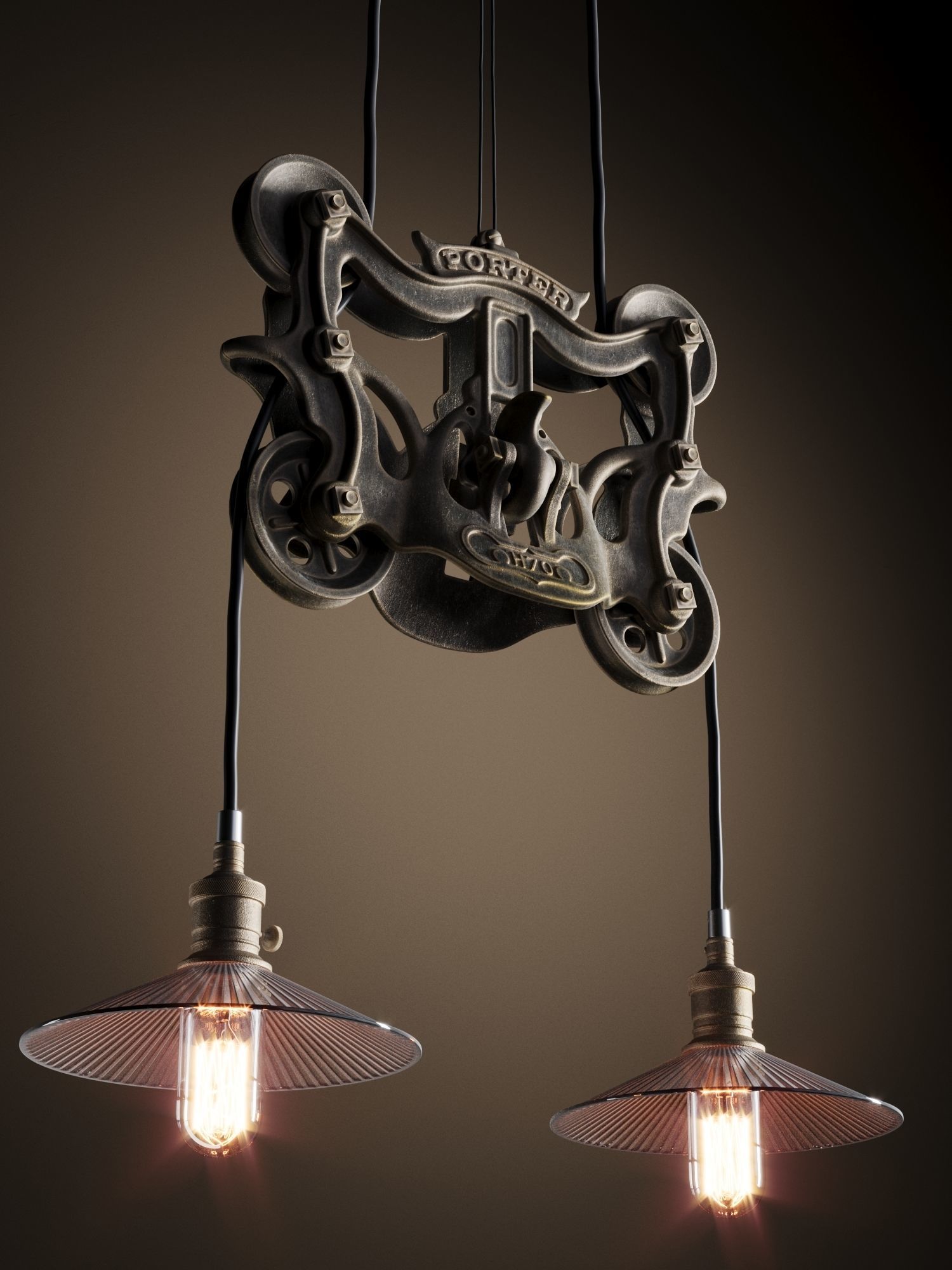 Cast Iron Barn Door Trolley Pendant Lamp 3D model_1