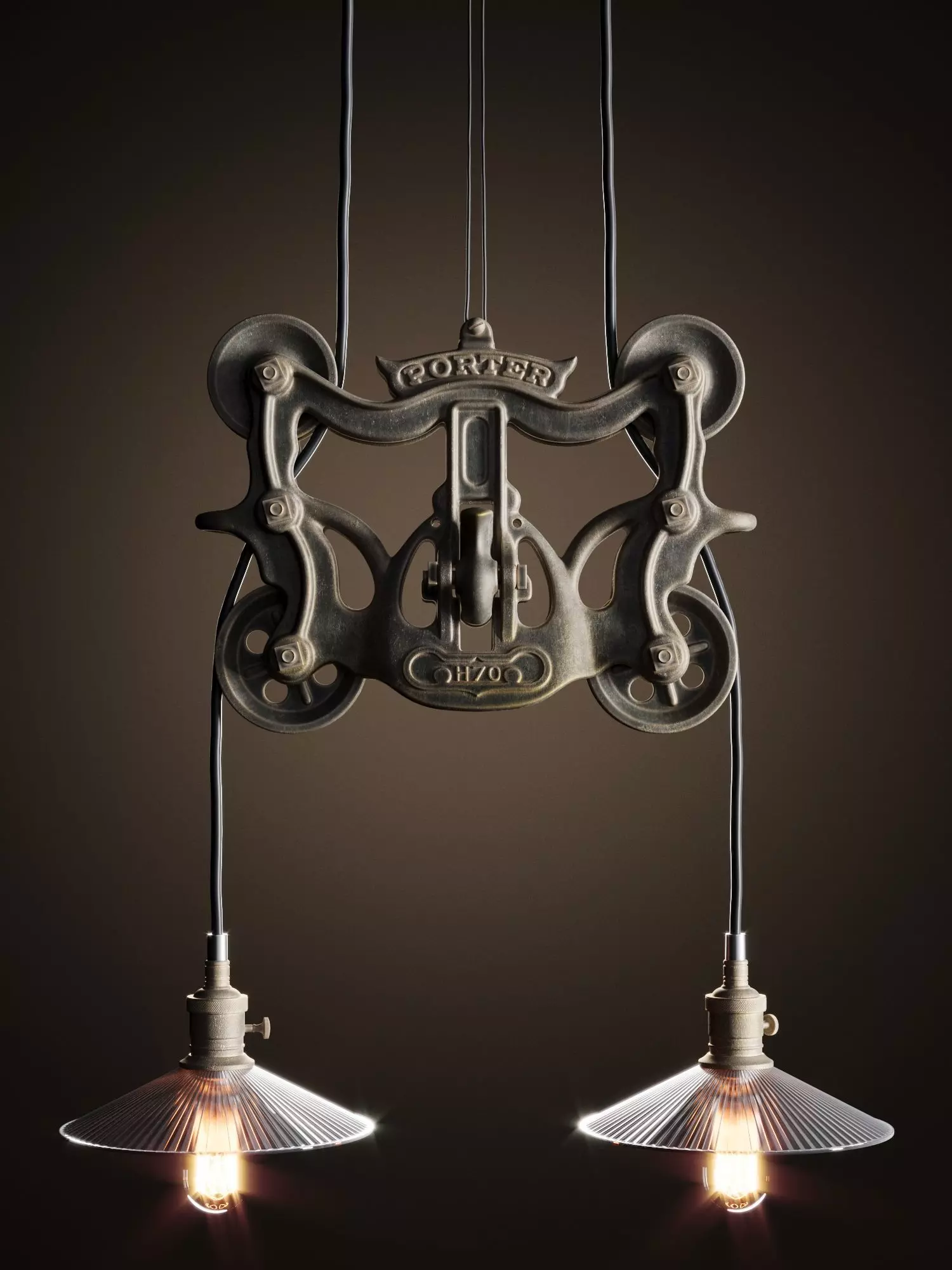 Cast Iron Barn Door Trolley Pendant Lamp 3D model_0