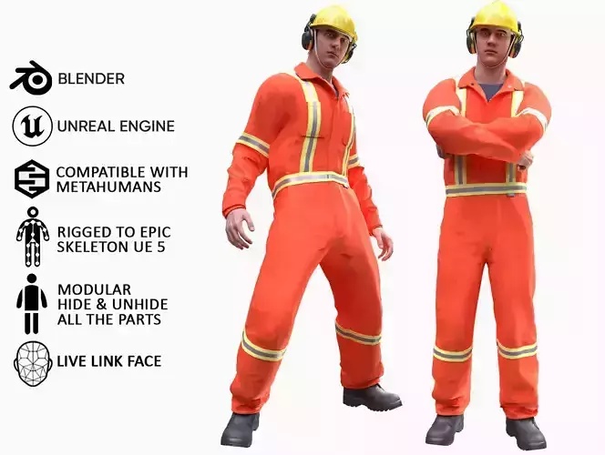 Miner-Worker - Modular - Rigged Low-poly 3D model