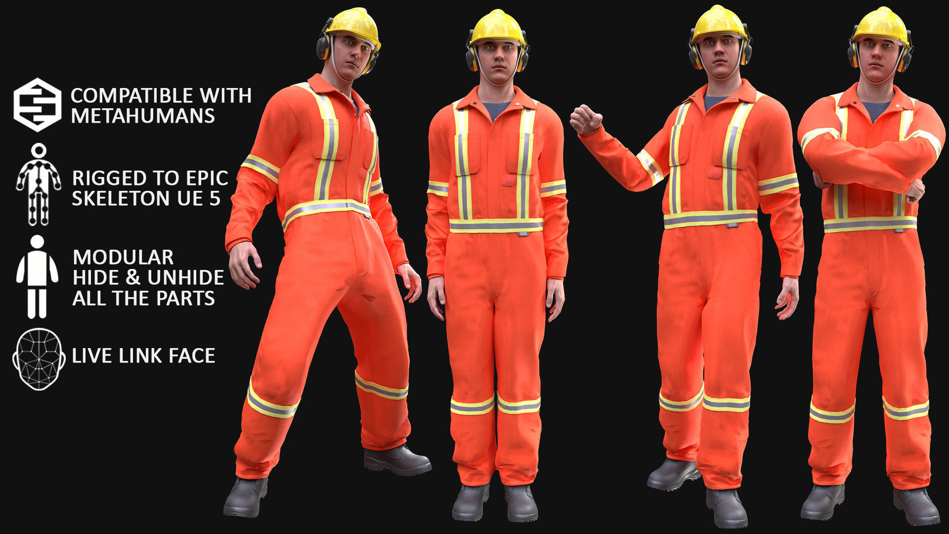 Miner-Worker - Modular - Rigged Low-poly 3D model_3