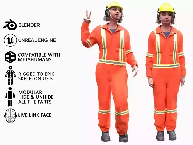 Miner-Worker - Modular - Rigged Low-poly 3D model