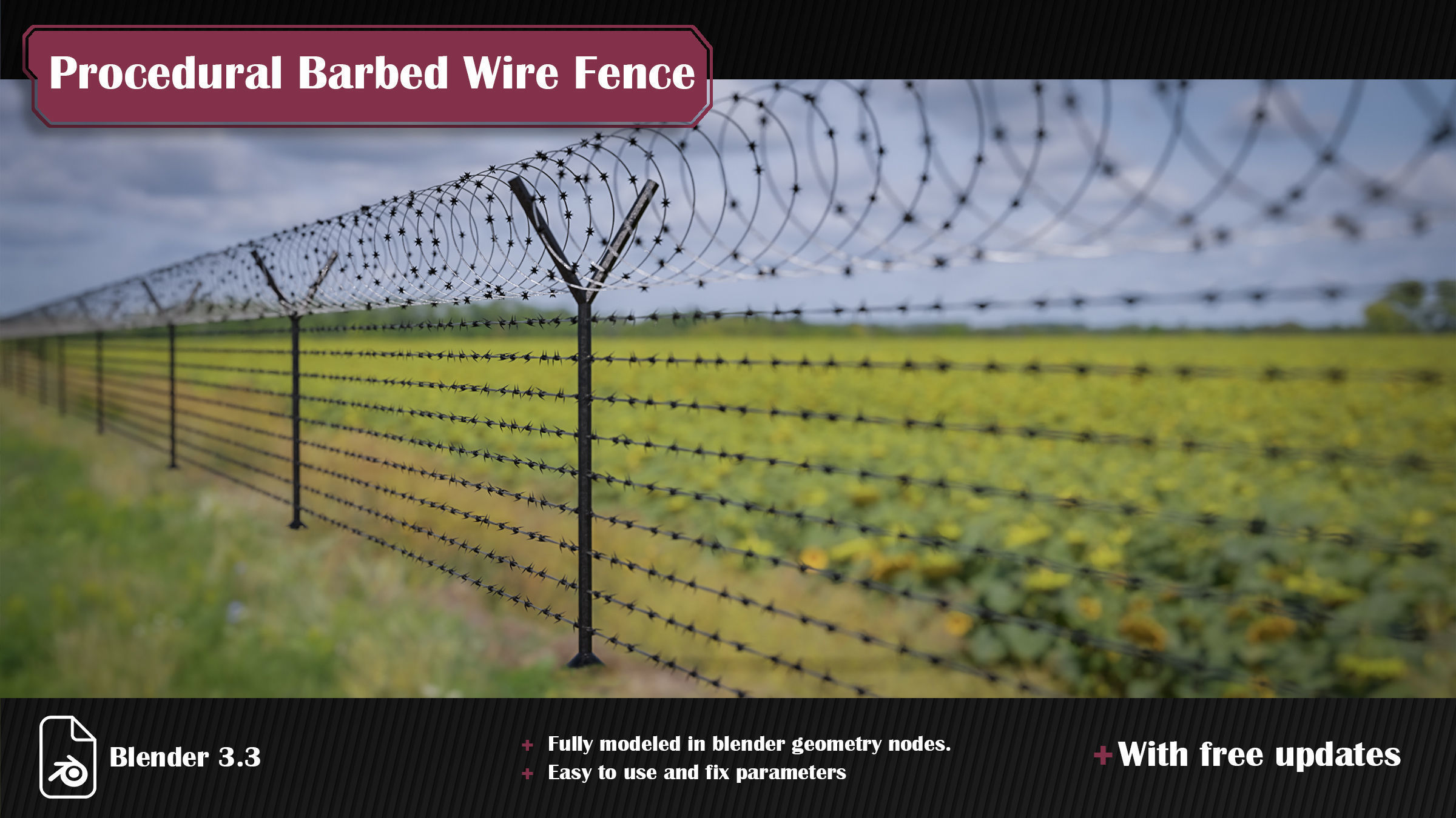 Procedural Barbed Wire Fence 3D model_3