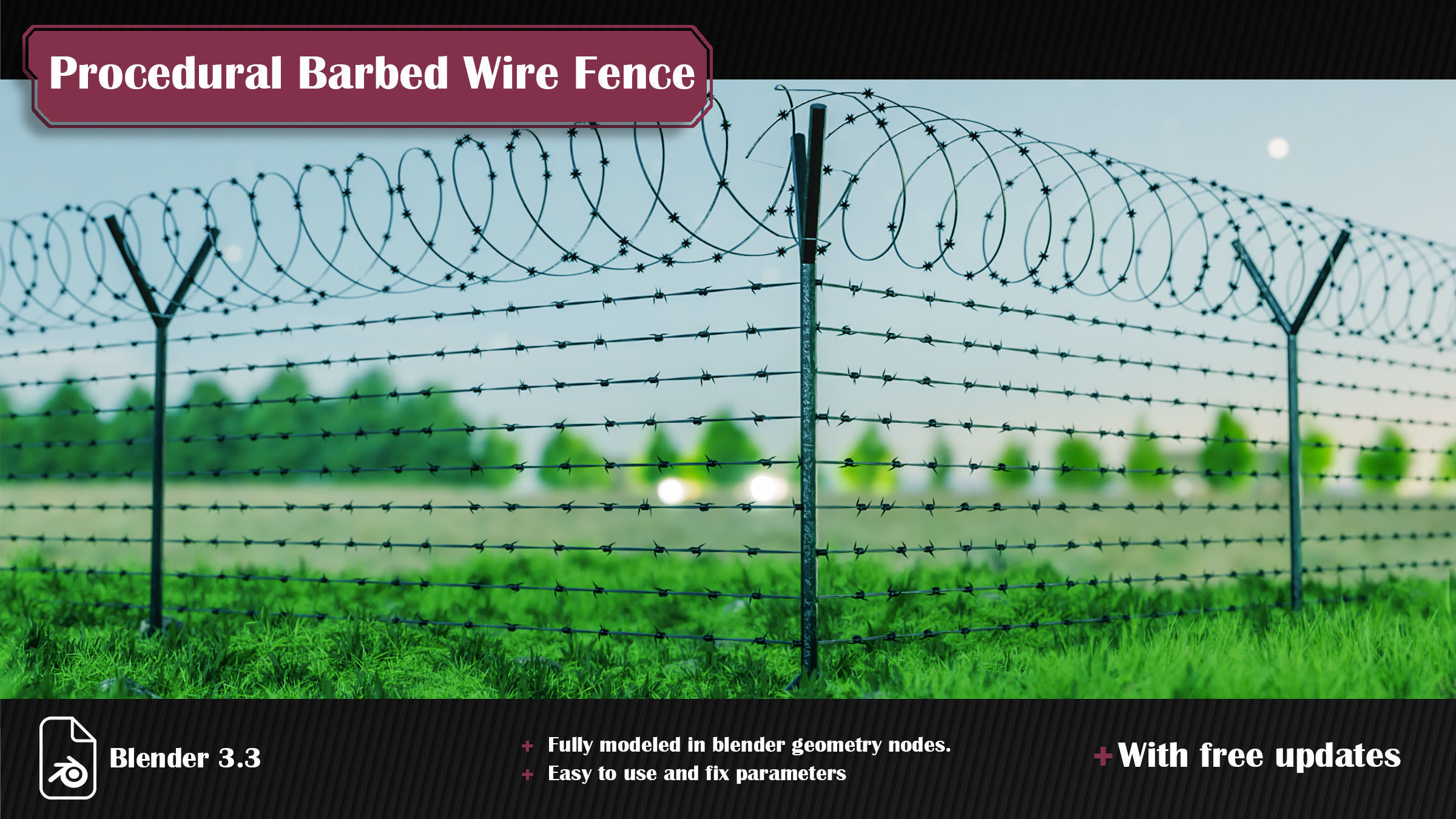 Procedural Barbed Wire Fence 3D model_2