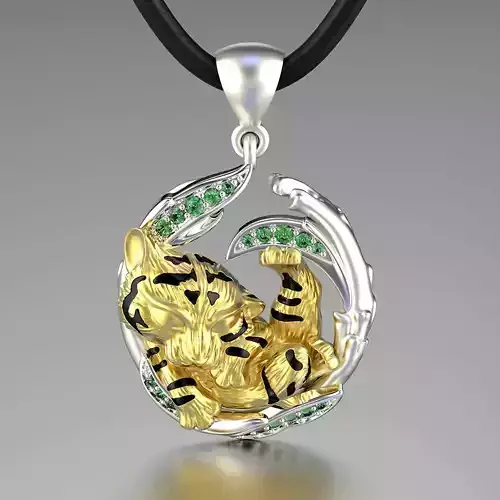 Jewelry Pendant Tiger Cub on the Branch 0199 V1  Stl 3dm  3D print model