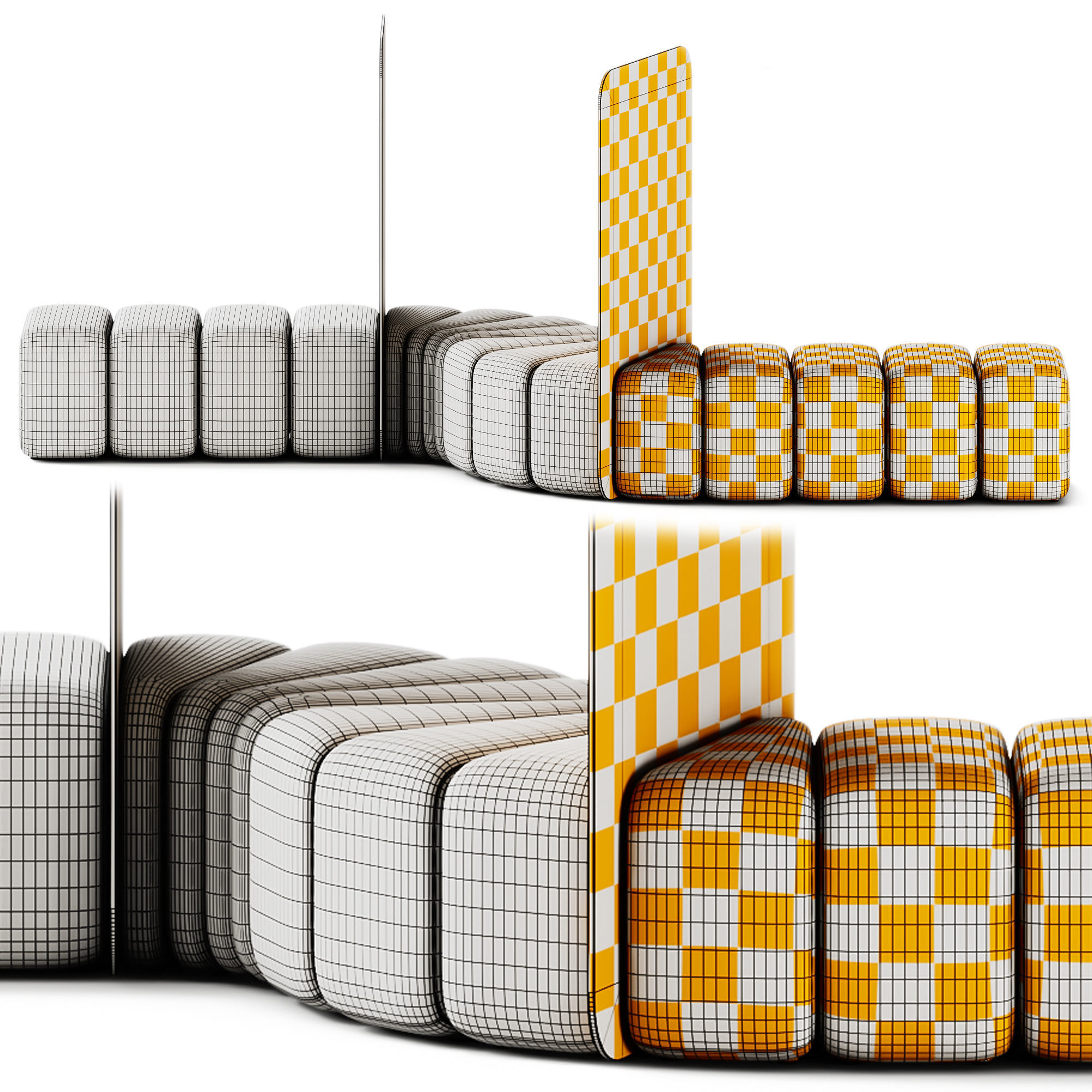 Bla Station Bob Curved Module Pouf with Plexiglass Divider 3D model_5