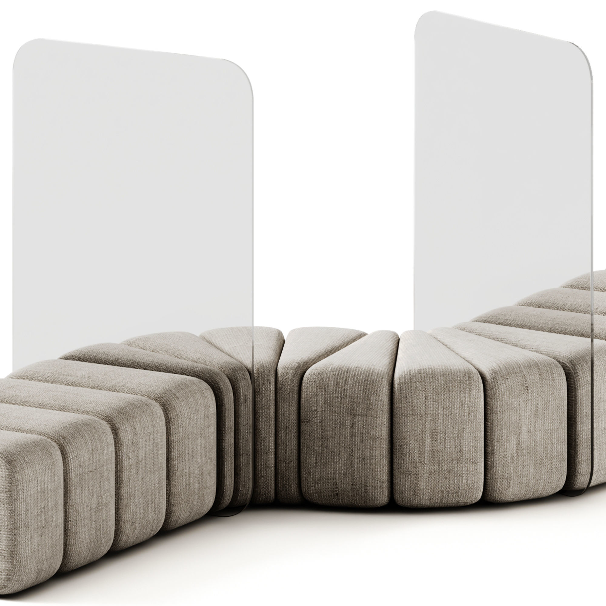 Bla Station Bob Curved Module Pouf with Plexiglass Divider 3D model_1