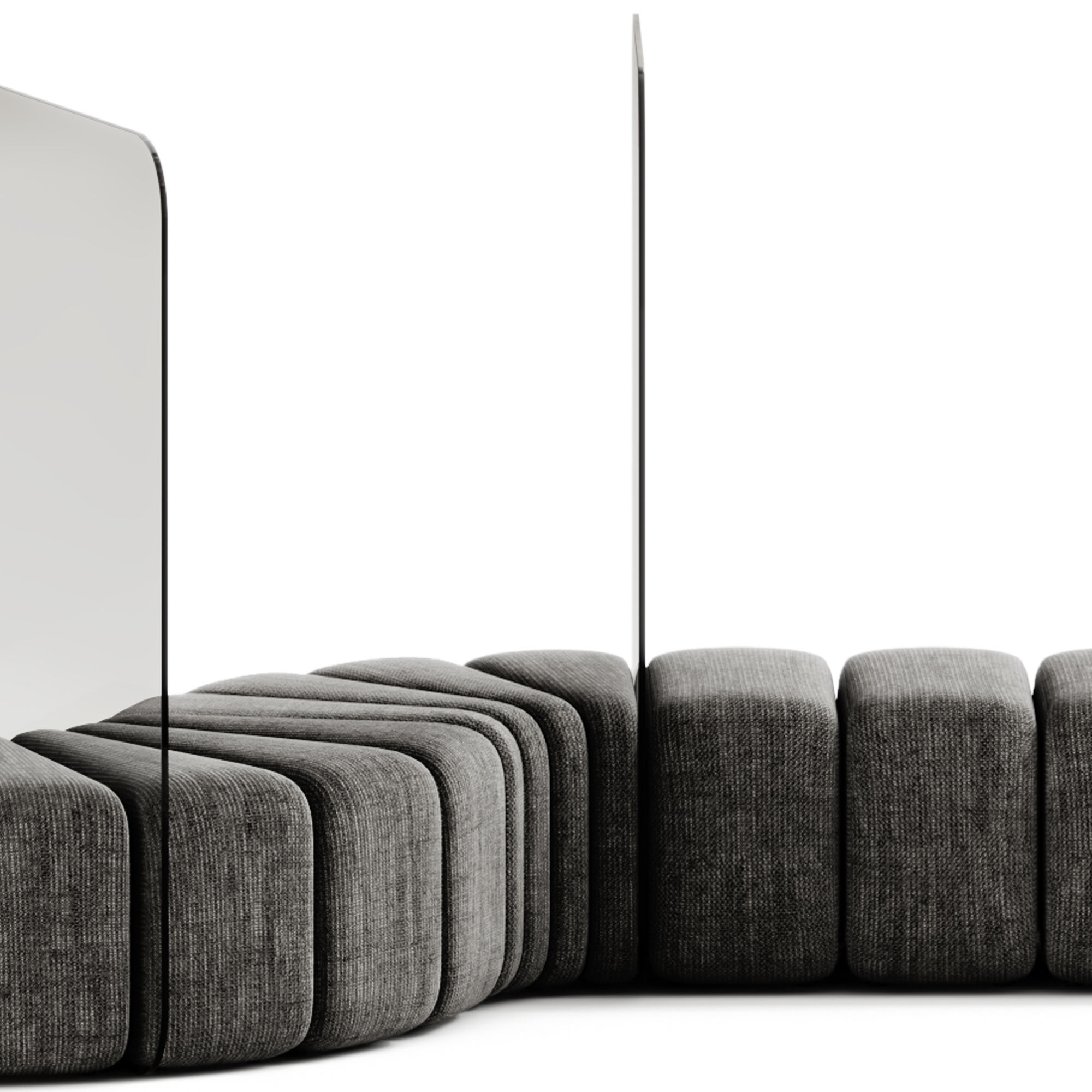 Bla Station Bob Curved Module Pouf with Plexiglass Divider 3D model_4