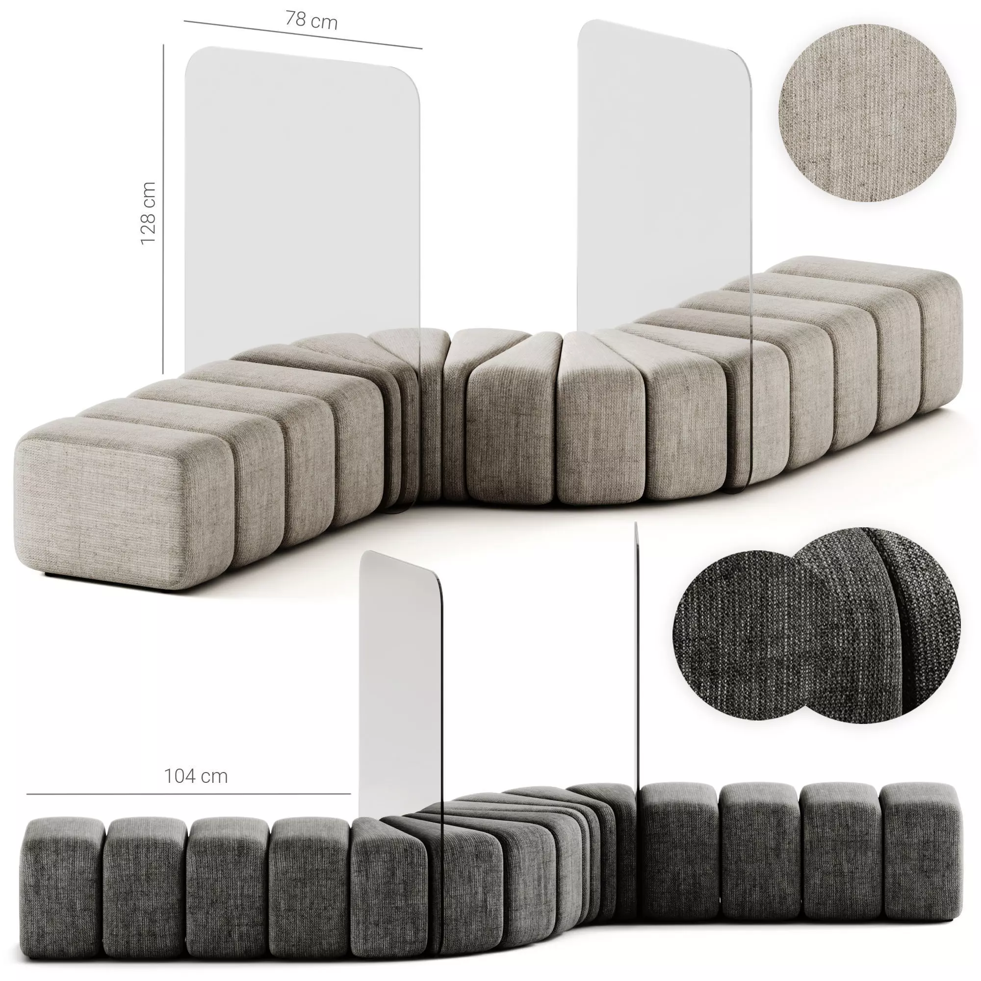 Bla Station Bob Curved Module Pouf with Plexiglass Divider 3D model_0