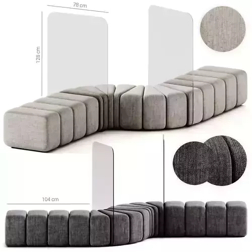 Bla Station Bob Curved Module Pouf with Plexiglass Divider