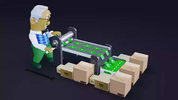 Mony Printing Machine Animation  3D model