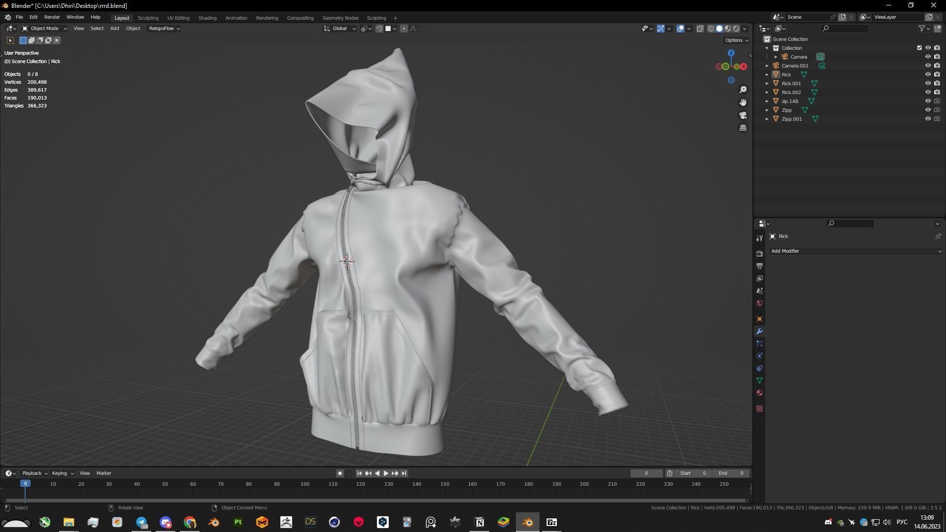 Rick Owens Mountain Hoodie DRKSHDW 3D model_4