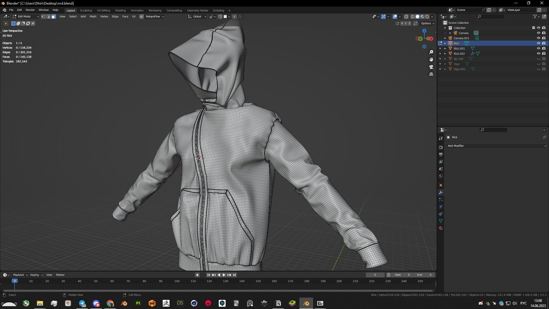 Rick Owens Mountain Hoodie DRKSHDW 3D model_3