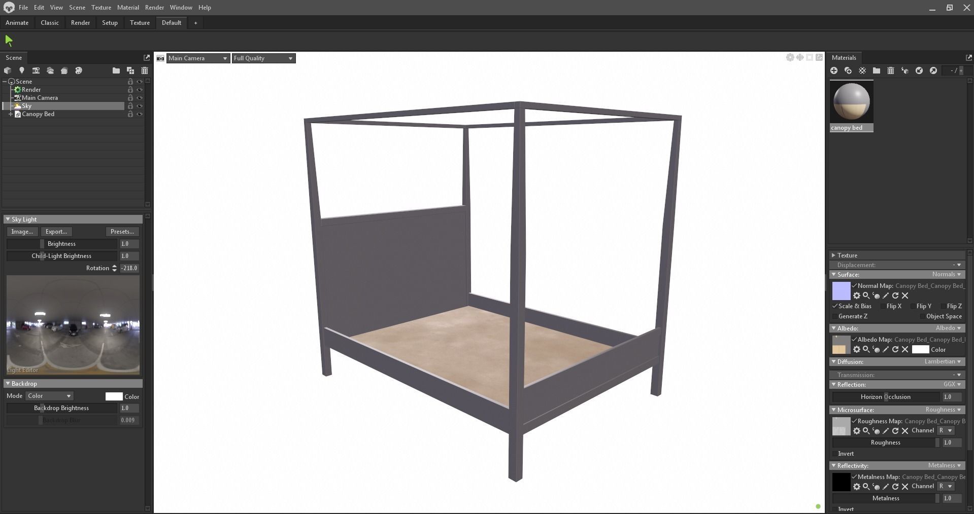 bed - canopy bed - four poster bed - queen bed Low-poly 3D model_24