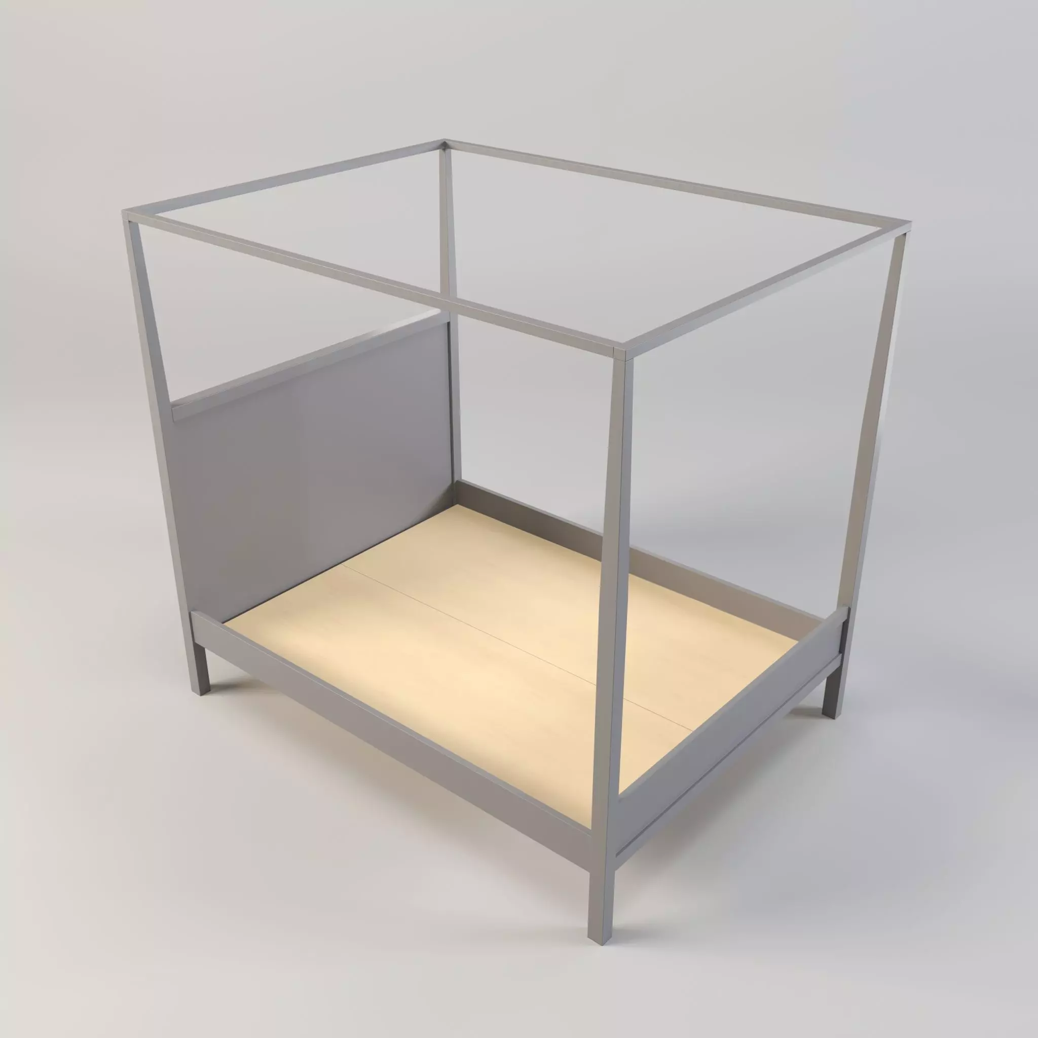 bed - canopy bed - four poster bed - queen bed Low-poly 3D model_0