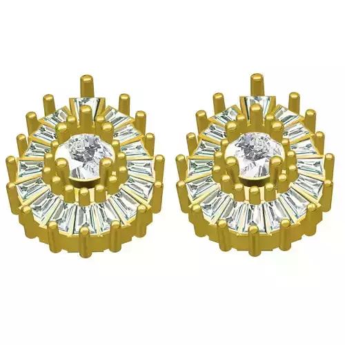 Baguette Diamond Pear Shaped Cluster Stud Earring