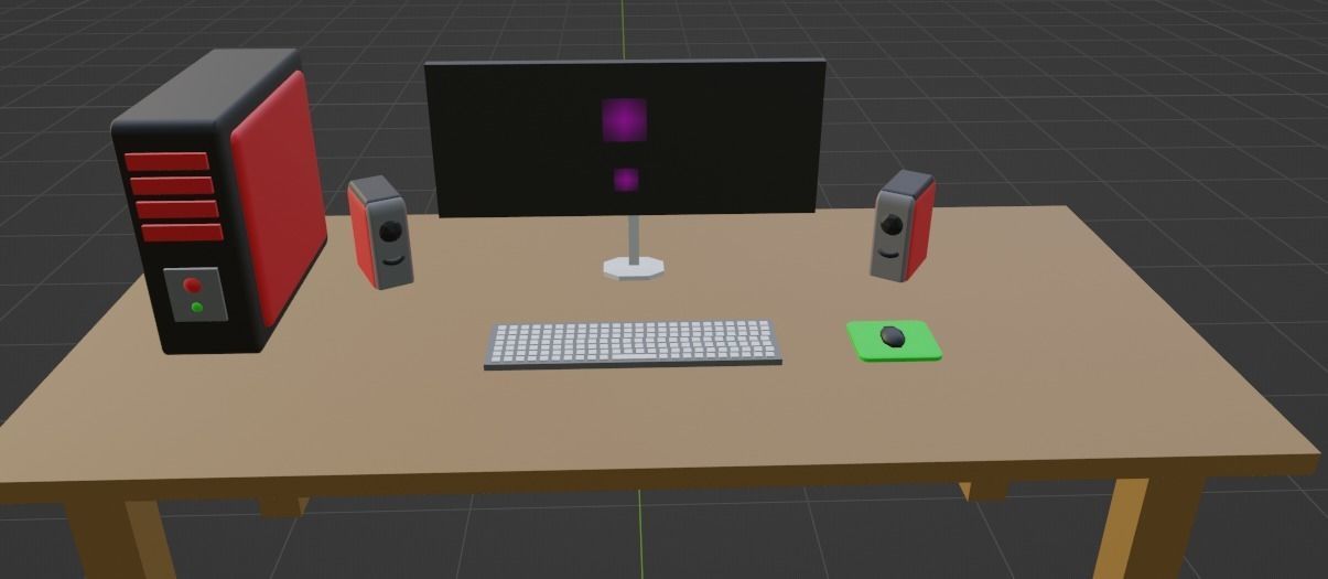 Full PC setup with table and chair Low-poly 3D model_3