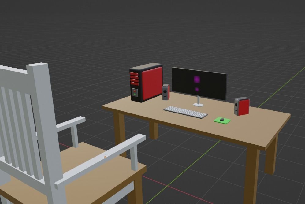 Full PC setup with table and chair Low-poly 3D model_5