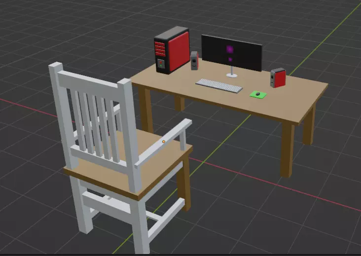 Full PC setup with table and chair Low-poly 3D model_0
