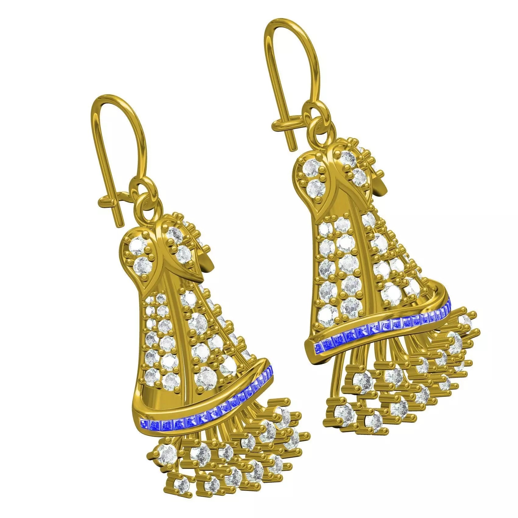 Round Diamond and Sapphire Stone Jhumka Earring 3D print model