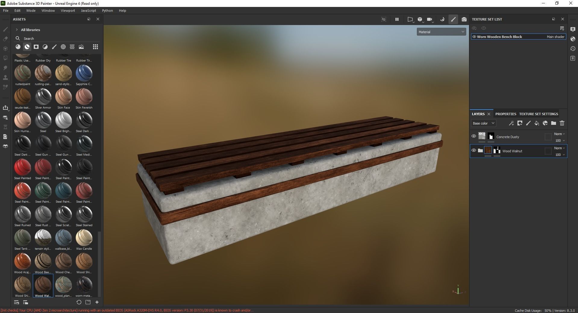 Worn Wooden Bench Block 3D Model Low-poly 3D model_6