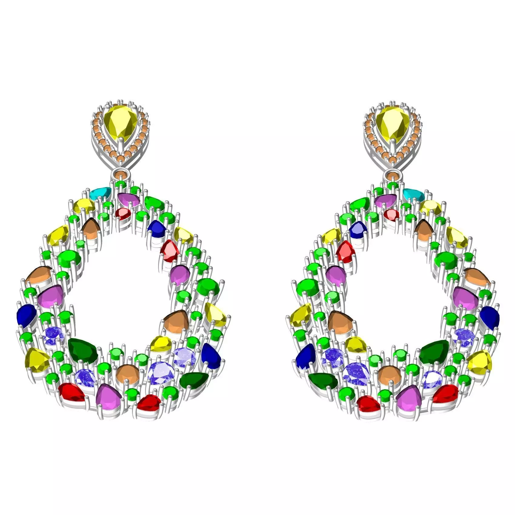 Antique Multi Color Stone Drop Earring 3D print model_0