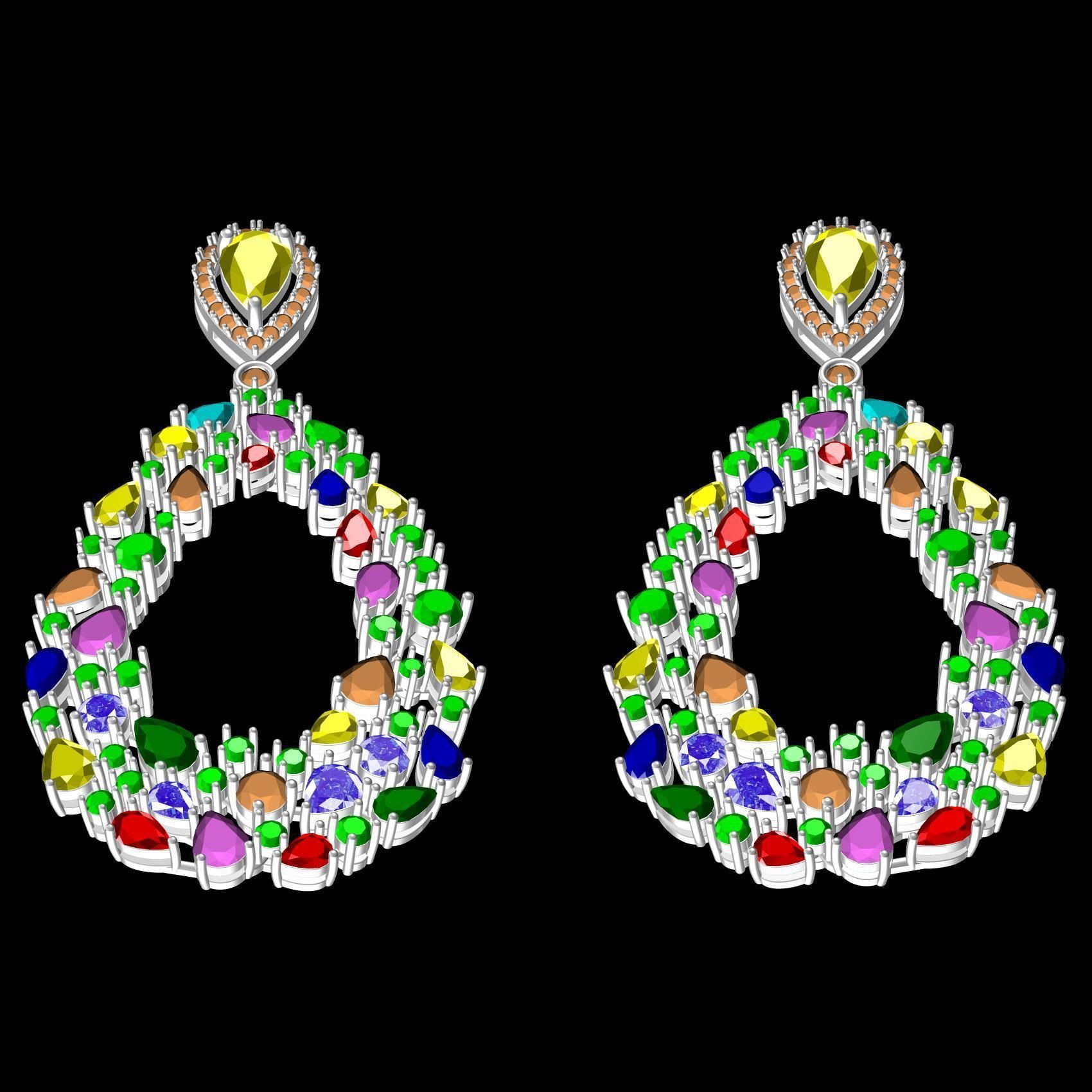 Antique Multi Color Stone Drop Earring 3D print model_9