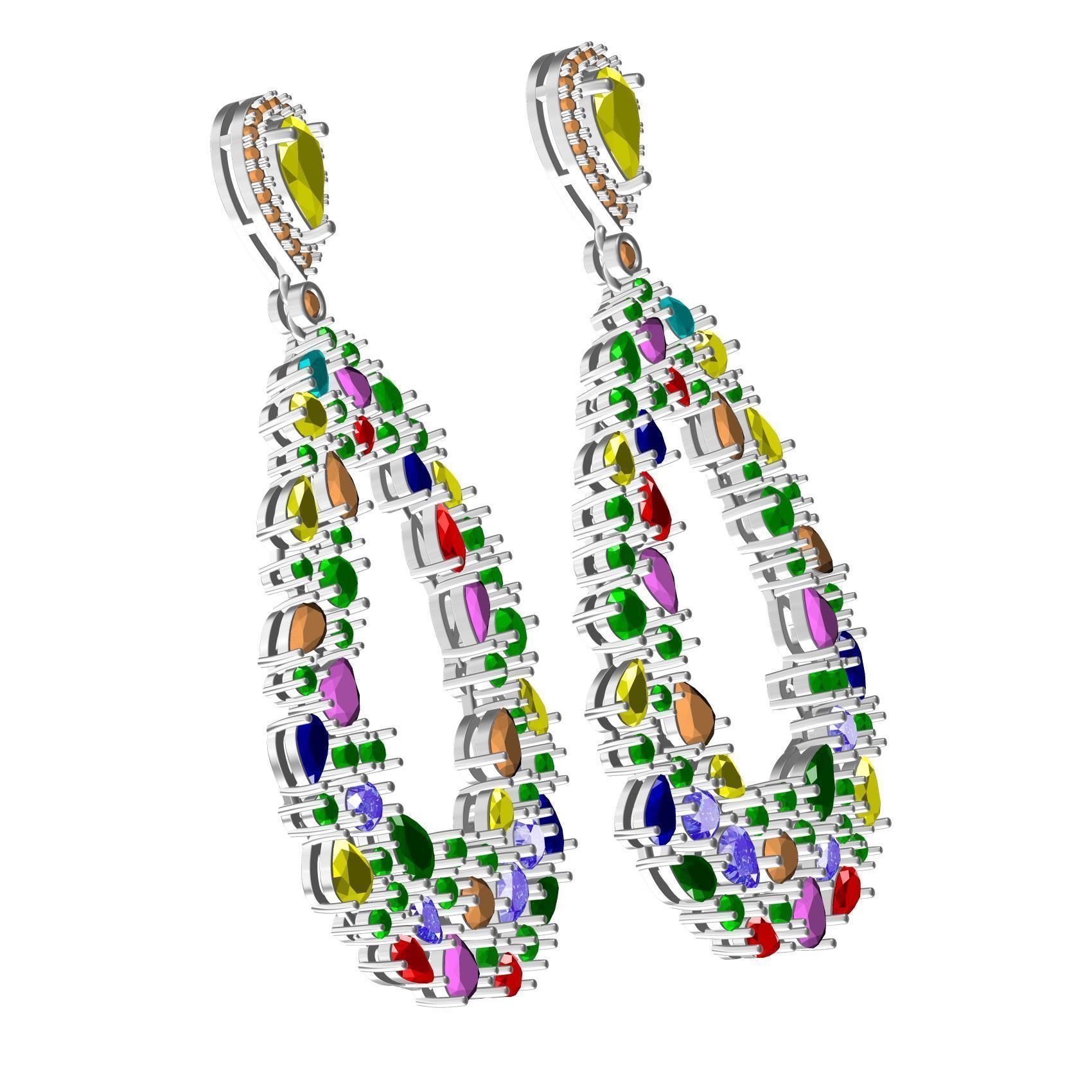 Antique Multi Color Stone Drop Earring 3D print model_1