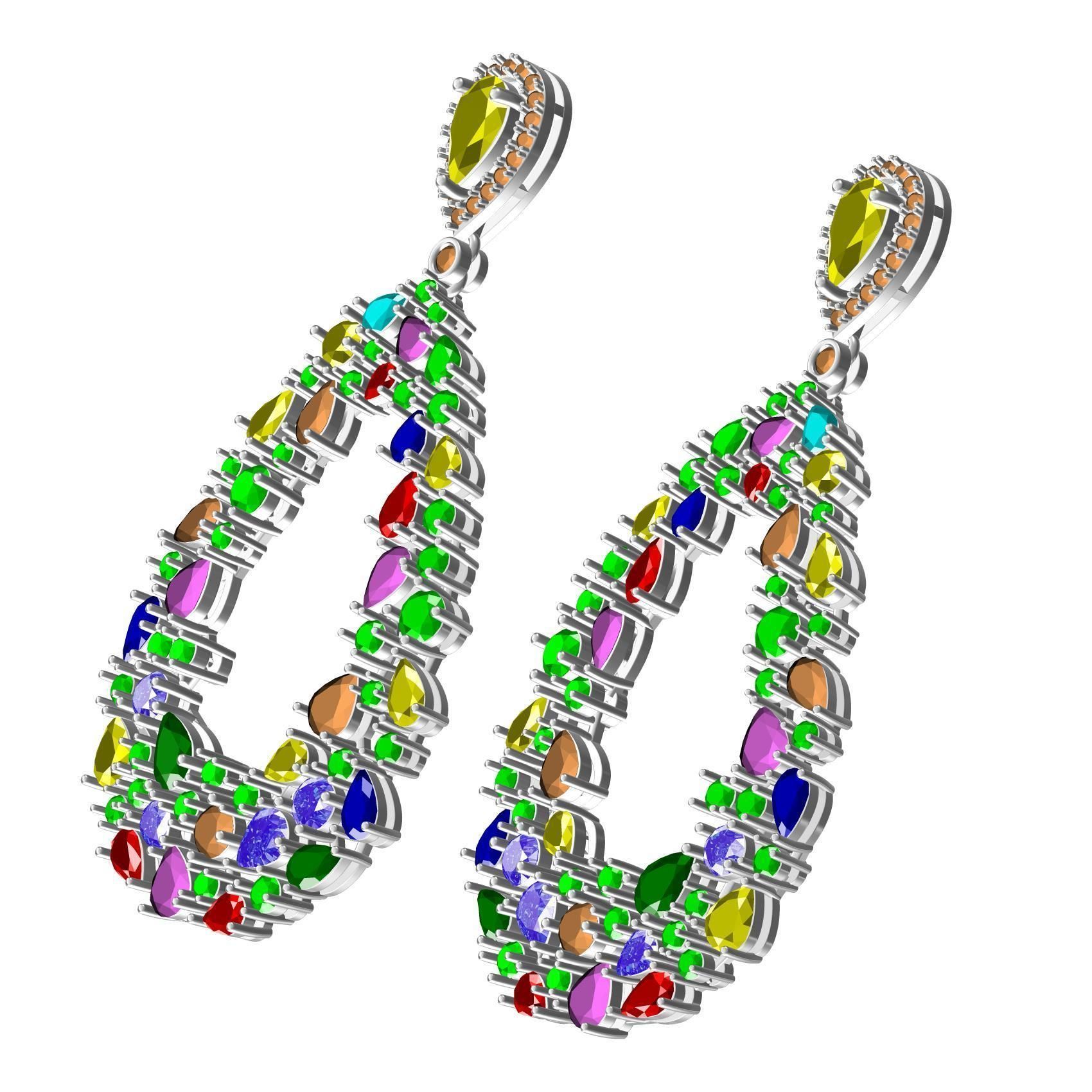 Antique Multi Color Stone Drop Earring 3D print model_2