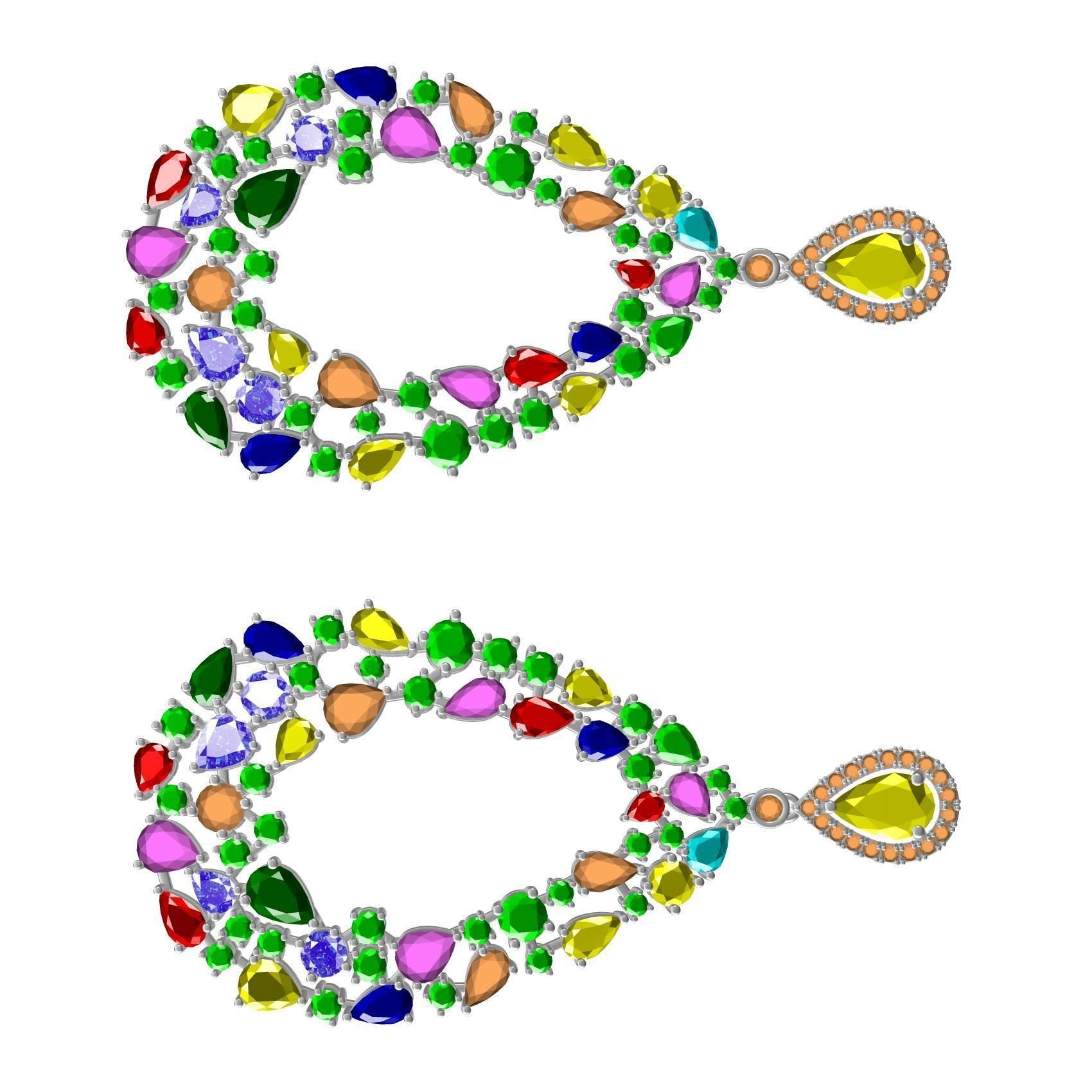 Antique Multi Color Stone Drop Earring 3D print model_8