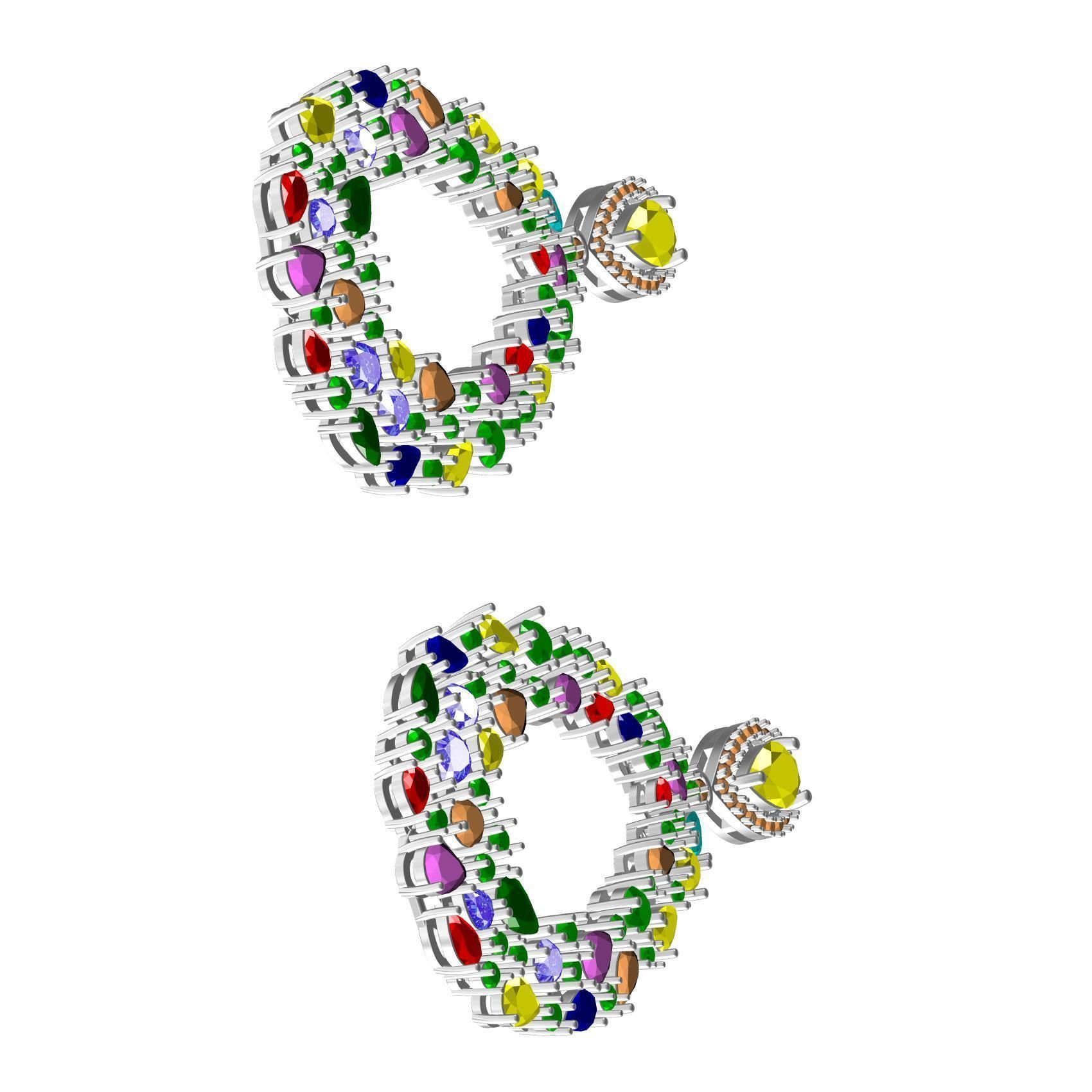 Antique Multi Color Stone Drop Earring 3D print model_6