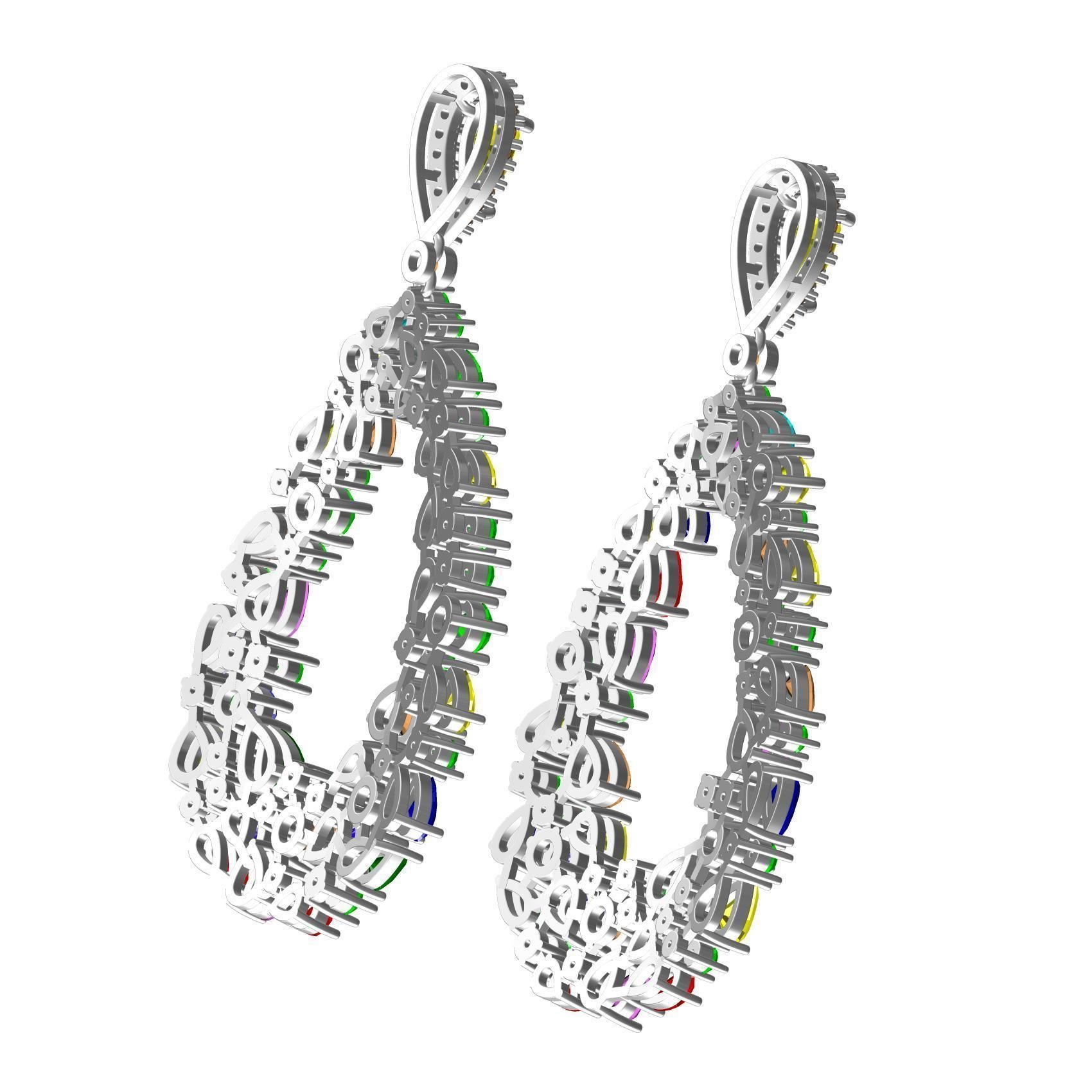 Antique Multi Color Stone Drop Earring 3D print model_5