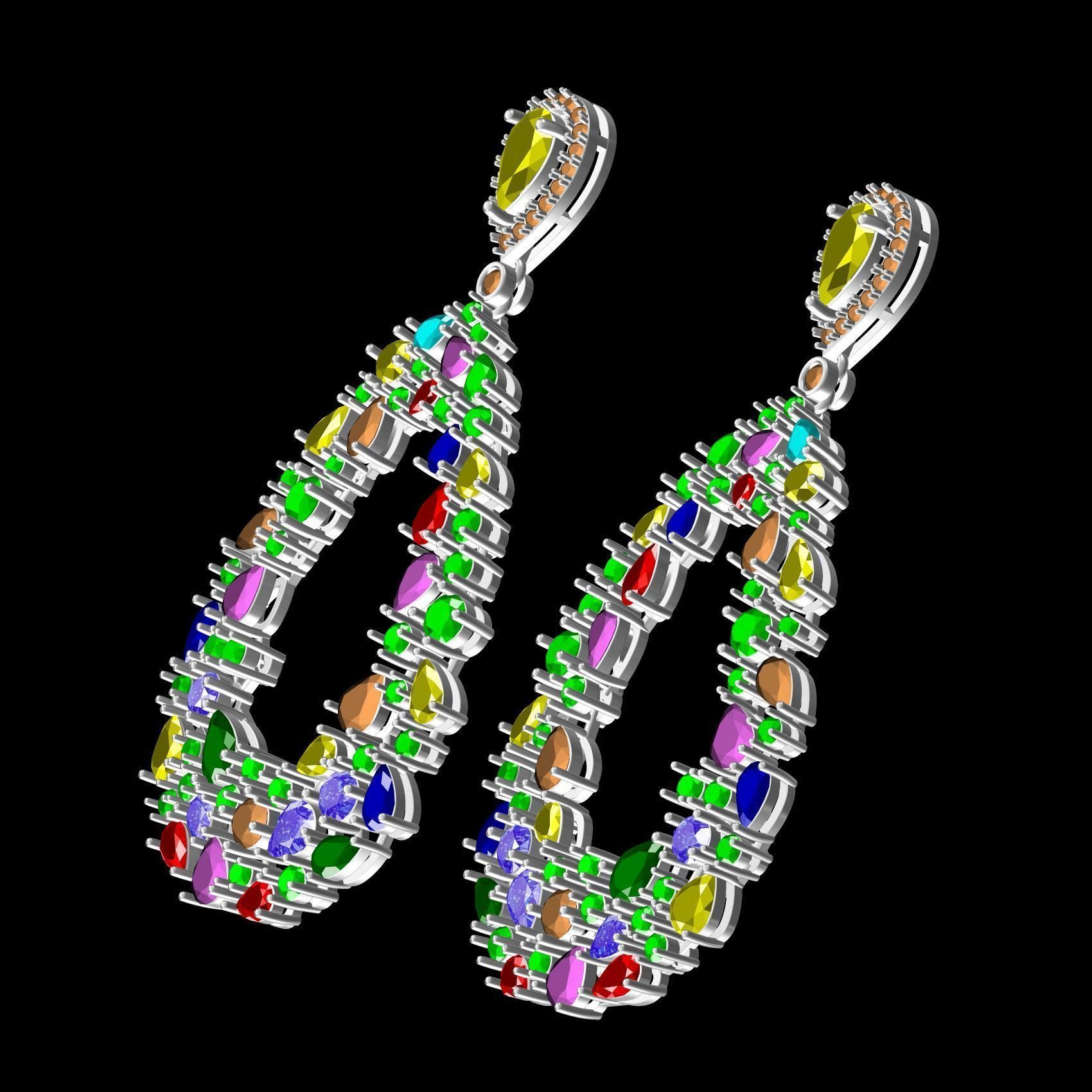 Antique Multi Color Stone Drop Earring 3D print model_10