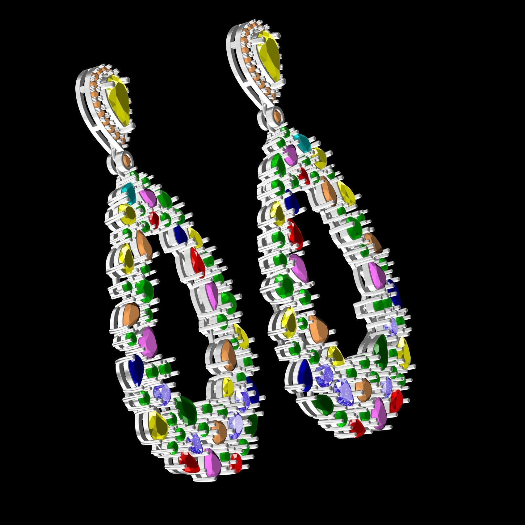 Antique Multi Color Stone Drop Earring 3D print model_11