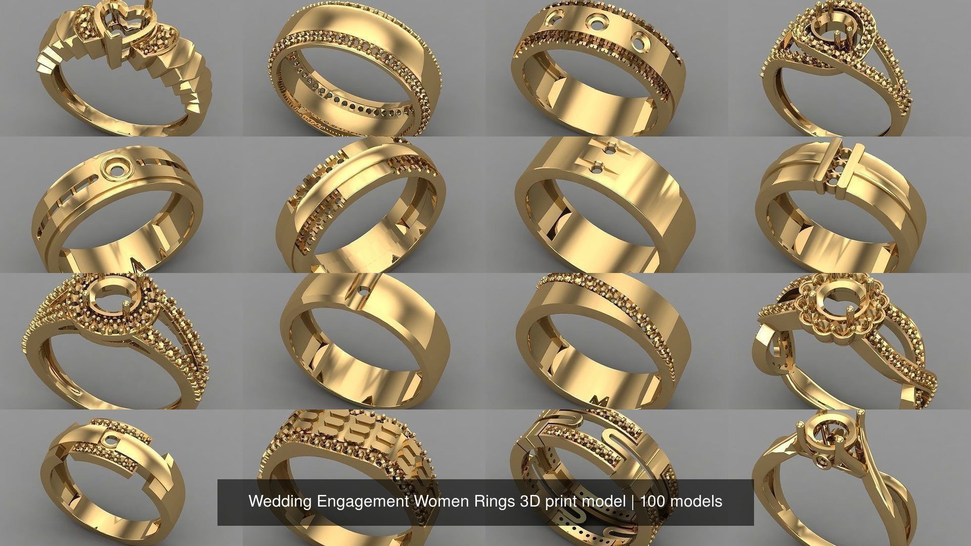 Wedding Engagement Women Rings 3D print model 3D Model Collection_10