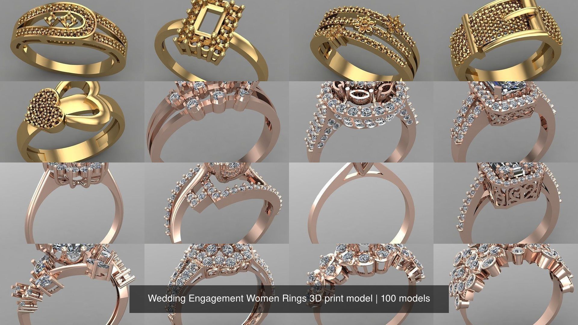 Wedding Engagement Women Rings 3D print model 3D Model Collection_2