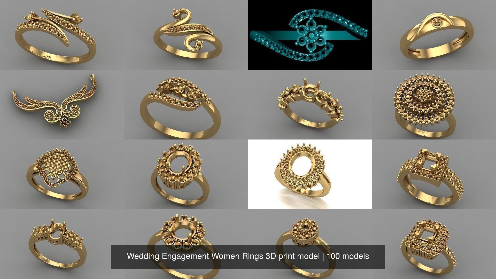 Wedding Engagement Women Rings 3D print model 3D Model Collection_6