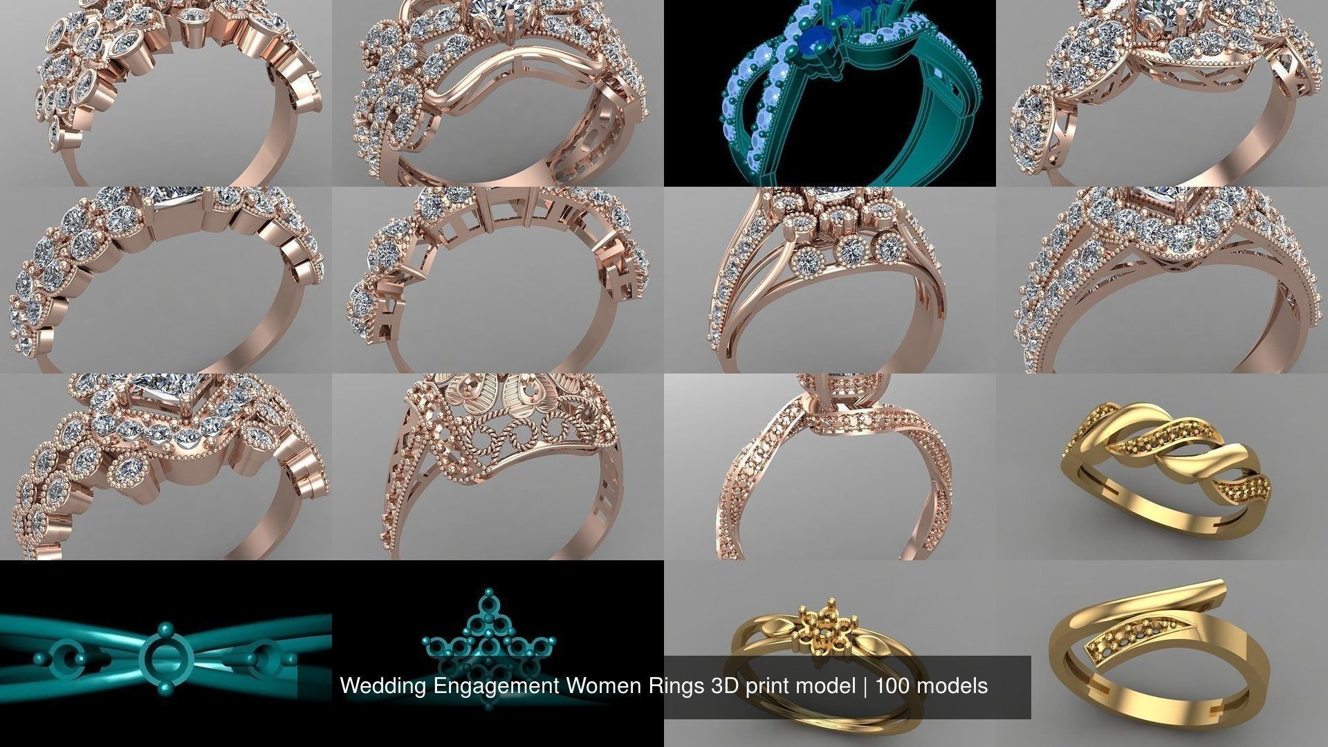 Wedding Engagement Women Rings 3D print model 3D Model Collection_4
