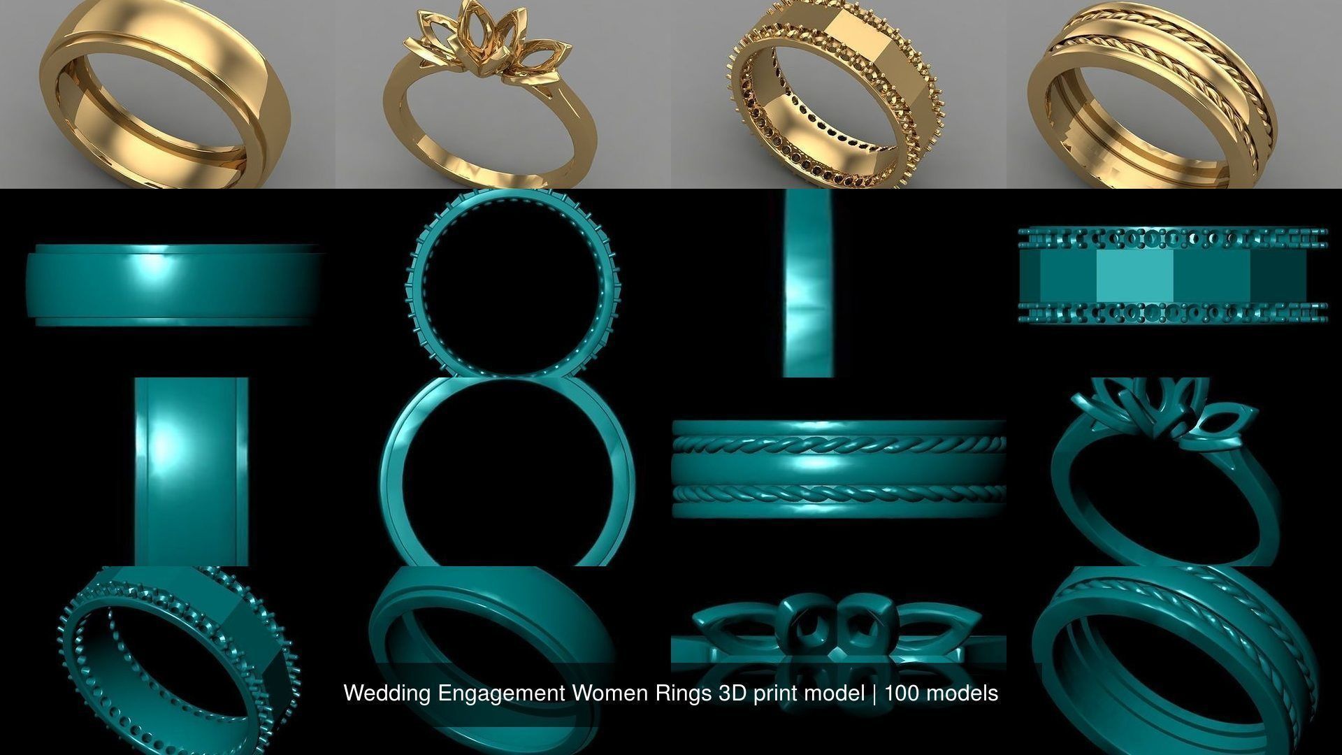 Wedding Engagement Women Rings 3D print model 3D Model Collection_12