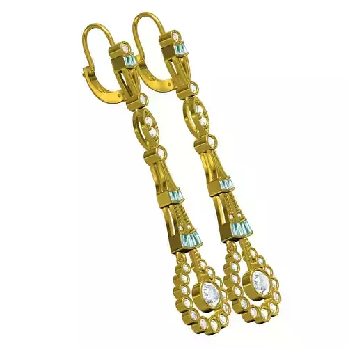 Round Diamond Bezel Set Long Earring