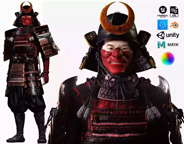 Realistic Samurai male Shogun Low-poly 3D model