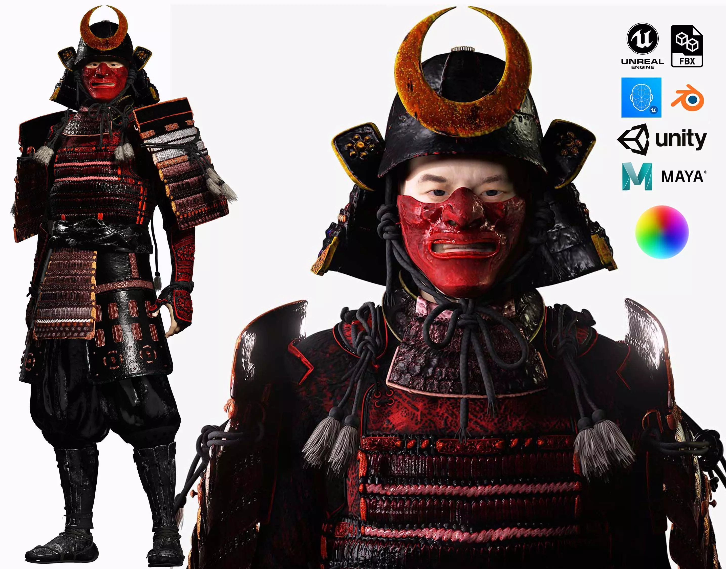 Realistic Samurai male Shogun Low-poly 3D model