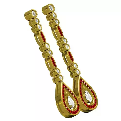 Art Deco Style Ruby And Diamond Drop Earring